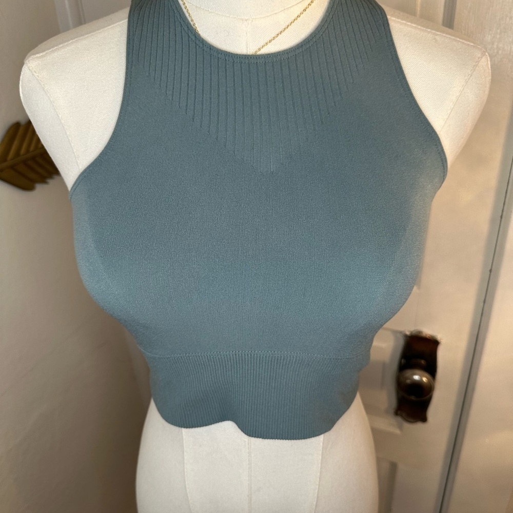 Adidas Blue Ribbed Crop Top